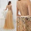 Luxury / Gorgeous Gold See-through Evening Dresses  2020 A-Line / Princess Square Neckline Sleeveless Handmade  Beading Sash Floor-Length / Long Ruffle Formal Dresses