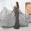 Luxury / Gorgeous Grey Evening Dresses  2020 Trumpet / Mermaid Sweetheart Sleeveless Handmade  Beading Detachable Watteau Train Backless Formal Dresses