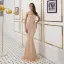 Haut de Gamme Transparentes Doré Robe De Soirée 2020 Trompette / Sirène Col Haut Sans Manches Fait main Perlage Train De Balayage Robe De Ceremonie