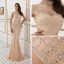 Haut de Gamme Transparentes Doré Robe De Soirée 2020 Trompette / Sirène Col Haut Sans Manches Fait main Perlage Train De Balayage Robe De Ceremonie