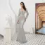 Luxe Scintillantes Gris Robe De Soirée 2020 Trompette / Sirène Transparentes Col v profond Manches Longues Paillettes Perlage Gland Ceinture Longue Robe De Ceremonie