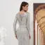 Luxe Scintillantes Gris Robe De Soirée 2020 Trompette / Sirène Transparentes Col v profond Manches Longues Paillettes Perlage Gland Ceinture Longue Robe De Ceremonie