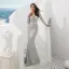 Luxe Scintillantes Gris Robe De Soirée 2020 Trompette / Sirène Transparentes Col v profond Manches Longues Paillettes Perlage Gland Ceinture Longue Robe De Ceremonie