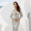 Luxe Scintillantes Gris Robe De Soirée 2020 Trompette / Sirène Transparentes Col v profond Manches Longues Paillettes Perlage Gland Ceinture Longue Robe De Ceremonie