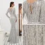 Luxe Scintillantes Gris Robe De Soirée 2020 Trompette / Sirène Transparentes Col v profond Manches Longues Paillettes Perlage Gland Ceinture Longue Robe De Ceremonie