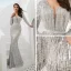 Luxe Scintillantes Gris Robe De Soirée 2020 Trompette / Sirène Transparentes Col v profond Manches Longues Paillettes Perlage Gland Ceinture Longue Robe De Ceremonie