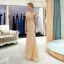 Luxury / Gorgeous Gold See-through Evening Dresses  2020 Trumpet / Mermaid Scoop Neck Sleeveless Handmade  Beading Sweep Train Formal Dresses