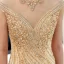Luxury / Gorgeous Gold See-through Evening Dresses  2020 Trumpet / Mermaid Scoop Neck Sleeveless Handmade  Beading Sweep Train Formal Dresses