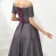 High End Durchsichtige Traube Abendkleider 2020 A Linie Rundhalsausschnitt Kurze Ärmel Glanz Polyester Handgefertigt Perlenstickerei Stoffgürtel Lange Rückenfreies Festliche Kleider