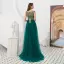 High-end Dark Green See-through Evening Dresses  2020 A-Line / Princess Square Neckline Sleeveless Appliques Lace Beading Sweep Train Ruffle Formal Dresses
