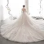Romantic Champagne See-through Wedding Dresses 2020 Ball Gown Scoop Neck 3/4 Sleeve Backless Appliques Lace Beading Cathedral Train Ruffle
