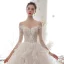 Romantic Champagne See-through Wedding Dresses 2020 Ball Gown Scoop Neck 3/4 Sleeve Backless Appliques Lace Beading Cathedral Train Ruffle