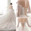 Romantic Champagne See-through Wedding Dresses 2020 Ball Gown Scoop Neck 3/4 Sleeve Backless Appliques Lace Beading Cathedral Train Ruffle