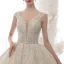Luxury / Gorgeous Champagne See-through Wedding Dresses 2020 Ball Gown Deep V-Neck Sleeveless Backless Glitter Tulle Appliques Lace Sequins Beading Cathedral Train Ruffle