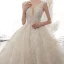 Luxury / Gorgeous Champagne See-through Wedding Dresses 2020 Ball Gown Deep V-Neck Sleeveless Backless Glitter Tulle Appliques Lace Sequins Beading Cathedral Train Ruffle