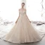 Sparkly Champagne Wedding Dresses 2020 Ball Gown Off-The-Shoulder Short Sleeve Backless Glitter Sequins Tulle Appliques Lace Beading Cathedral Train Ruffle