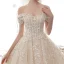 Sparkly Champagne Wedding Dresses 2020 Ball Gown Off-The-Shoulder Short Sleeve Backless Glitter Sequins Tulle Appliques Lace Beading Cathedral Train Ruffle