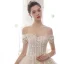 Sparkly Champagne Wedding Dresses 2020 Ball Gown Off-The-Shoulder Short Sleeve Backless Glitter Sequins Tulle Appliques Lace Beading Cathedral Train Ruffle