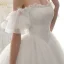 Schlicht Ivory / Creme Brautkleider / Hochzeitskleider 2020 A Linie Off Shoulder Geschwollenes Kurze Ärmel Rückenfreies Applikationen Spitze Kapelle-Schleppe Rüschen