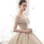 Luxe Champagne Robe De Mariée 2020 Princesse De l'épaule Manches Courtes Dos Nu Perlage Glitter Tulle Cathedral Train Volants
