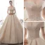 Luxe Champagne Robe De Mariée 2020 Princesse De l'épaule Manches Courtes Dos Nu Perlage Glitter Tulle Cathedral Train Volants