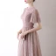 Affordable Blushing Pink Evening Dresses  2020 A-Line / Princess See-through Scoop Neck Short Sleeve Glitter Tulle Floor-Length / Long Formal Dresses