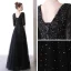 Chic / Beautiful Black Evening Dresses  2020 A-Line / Princess Scoop Neck 1/2 Sleeves Glitter Tulle Bow Sash Floor-Length / Long Ruffle Backless Formal Dresses