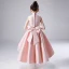Schöne Rosa Satin Blumenmädchenkleider 2020 A Linie Stehkragen Ärmellos Schleife Pailletten Perlenstickerei Asymmetrisch Rüschen Kleider Für Hochzeit
