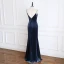 Élégant Bleu Marine Robe De Soirée 2020 Trompette / Sirène Bretelles Spaghetti Sans Manches Fendue devant Longue Dos Nu Robe De Ceremonie