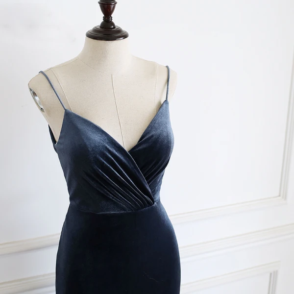 Élégant Bleu Marine Robe De Soirée 2020 Trompette / Sirène Bretelles Spaghetti Sans Manches Fendue devant Longue Dos Nu Robe De Ceremonie