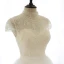 Chic / Beautiful Champagne Lace Wedding Dresses 2020 A-Line / Princess High Neck Cap Sleeves Backless Beading Pearl Chapel Train Ruffle