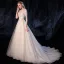 Élégant Champagne Robe De Mariée 2020 Princesse Transparentes Encolure Dégagée Manches Courtes Dos Nu Glitter Tulle Appliques En Dentelle Perlage Tribunal Train Volants