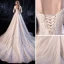 Élégant Champagne Robe De Mariée 2020 Princesse Transparentes Encolure Dégagée Manches Courtes Dos Nu Glitter Tulle Appliques En Dentelle Perlage Tribunal Train Volants