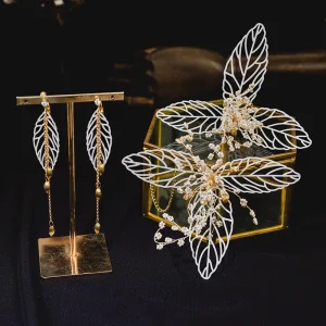 Snygga Fina Guld Blad Brudsmycken 2020 Metall Beading Hårsmycken Tassel Örhängen Bröllop Tillbehör
