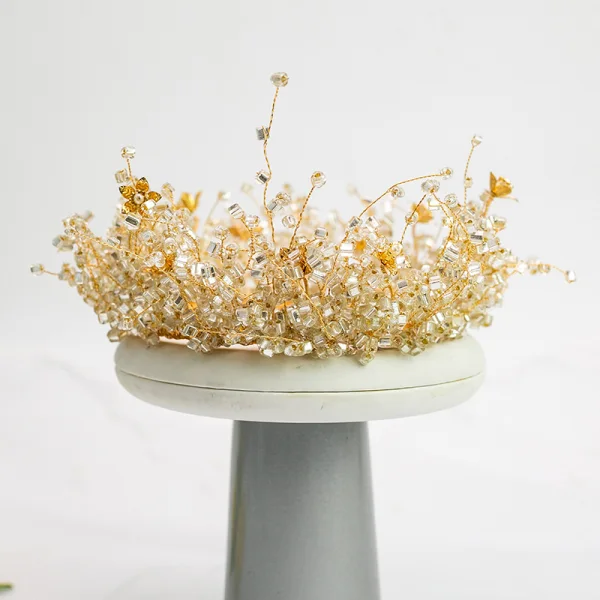 Stunning Gold Bridal Hair Accessories 2020 Alloy Beading Tiara Earrings Wedding Accessories