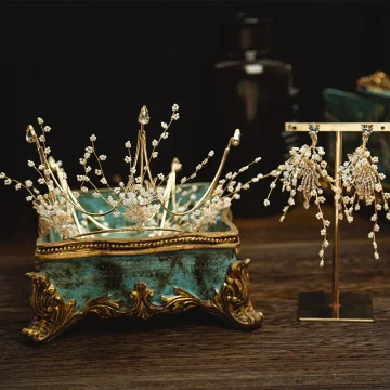 Charmig Guld Brudsmycken 2020 Legering Metall Beading Tiara Örhängen Bröllop Tillbehör