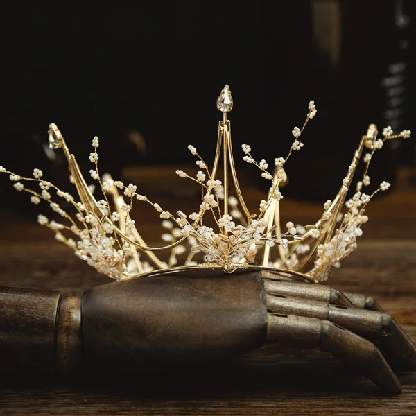 Charming Gold Bridal Jewelry 2020 Alloy Metal Beading Tiara Earrings Wedding Accessories