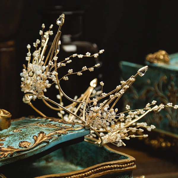 Charming Gold Bridal Jewelry 2020 Alloy Metal Beading Tiara Earrings Wedding Accessories