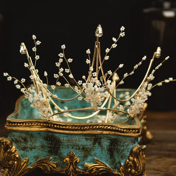 Charming Gold Bridal Jewelry 2020 Alloy Metal Beading Tiara Earrings Wedding Accessories