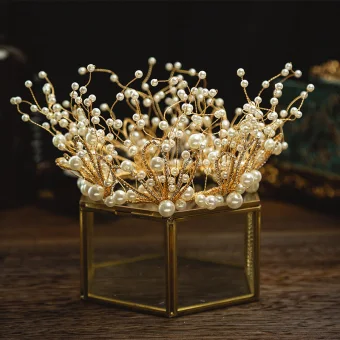 Charming Gold Bridal Jewelry 2020 Alloy Metal Rhinestone Pearl Tiara Tassel Earrings Wedding Accessories