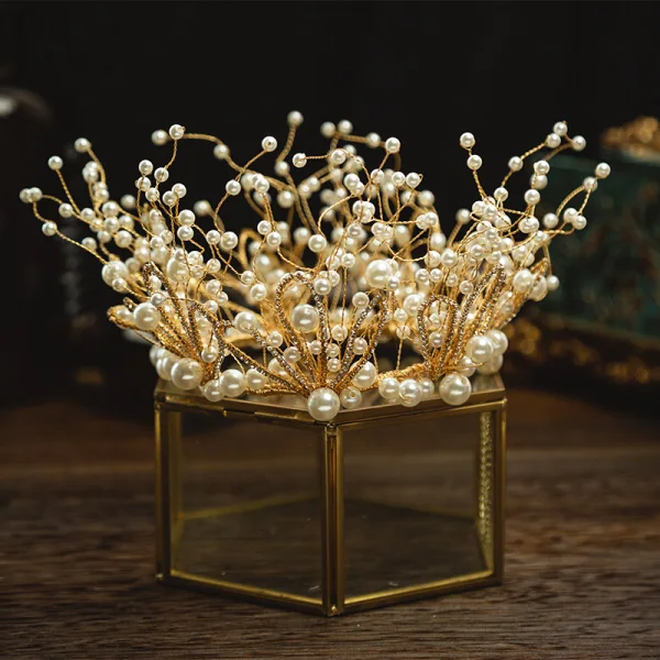 Charming Gold Bridal Jewelry 2020 Alloy Metal Rhinestone Pearl Tiara Tassel Earrings Wedding Accessories