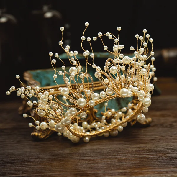Charming Gold Bridal Jewelry 2020 Alloy Metal Rhinestone Pearl Tiara Tassel Earrings Wedding Accessories