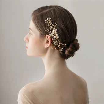 Elegant Gold Headpieces Bridal Hair Accessories 2020 Metal Rhinestone Pearl Wedding Accessories