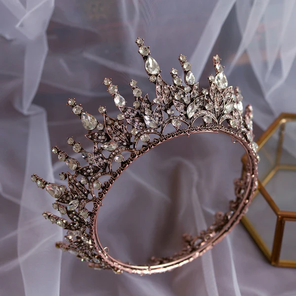 Vintage Barock Brun Brud Huvudbonad 2020 Metall Rhinestone Tiara Bröllop Tillbehör