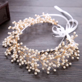 Charming Gold Headbands Bridal Hair Accessories 2020 Alloy Lace Up Pearl Headpieces Wedding Accessories