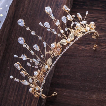 Chic Belle Doré Tiare Accessoire Cheveux Mariage 2020 Métal Zircon Perlage Faux Diamant Perle Mariage Accessorize
