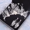 Hada de las flores Plata Hoja Joyas 2020 Metal Rebordear Perla Tiara Pendientes Boda Accesorios