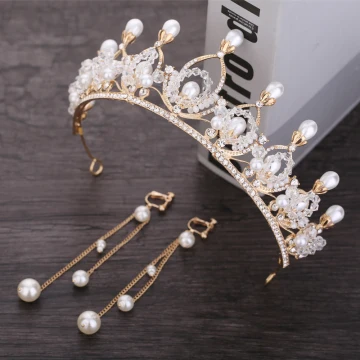 Chic Belle Doré Bijoux Mariage 2020 Métal Perlage Faux Diamant Perle Tiare Gland Boucles D 039 Oreilles Mariage Accessorize