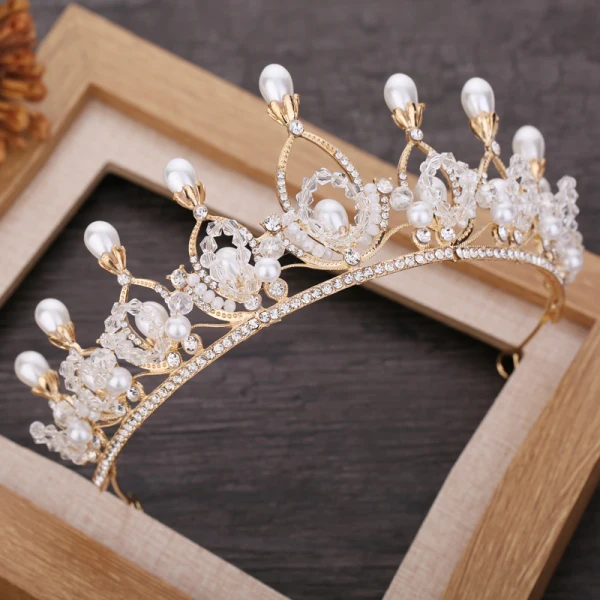Chic / Beautiful Gold Bridal Jewelry 2020 Metal Beading Rhinestone Pearl Tiara Tassel Earrings Wedding Accessories