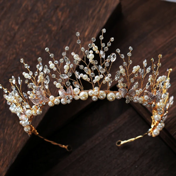 Charming Gold Bridal Jewelry 2020 Alloy Pearl Rhinestone Tiara Earrings Wedding Accessories